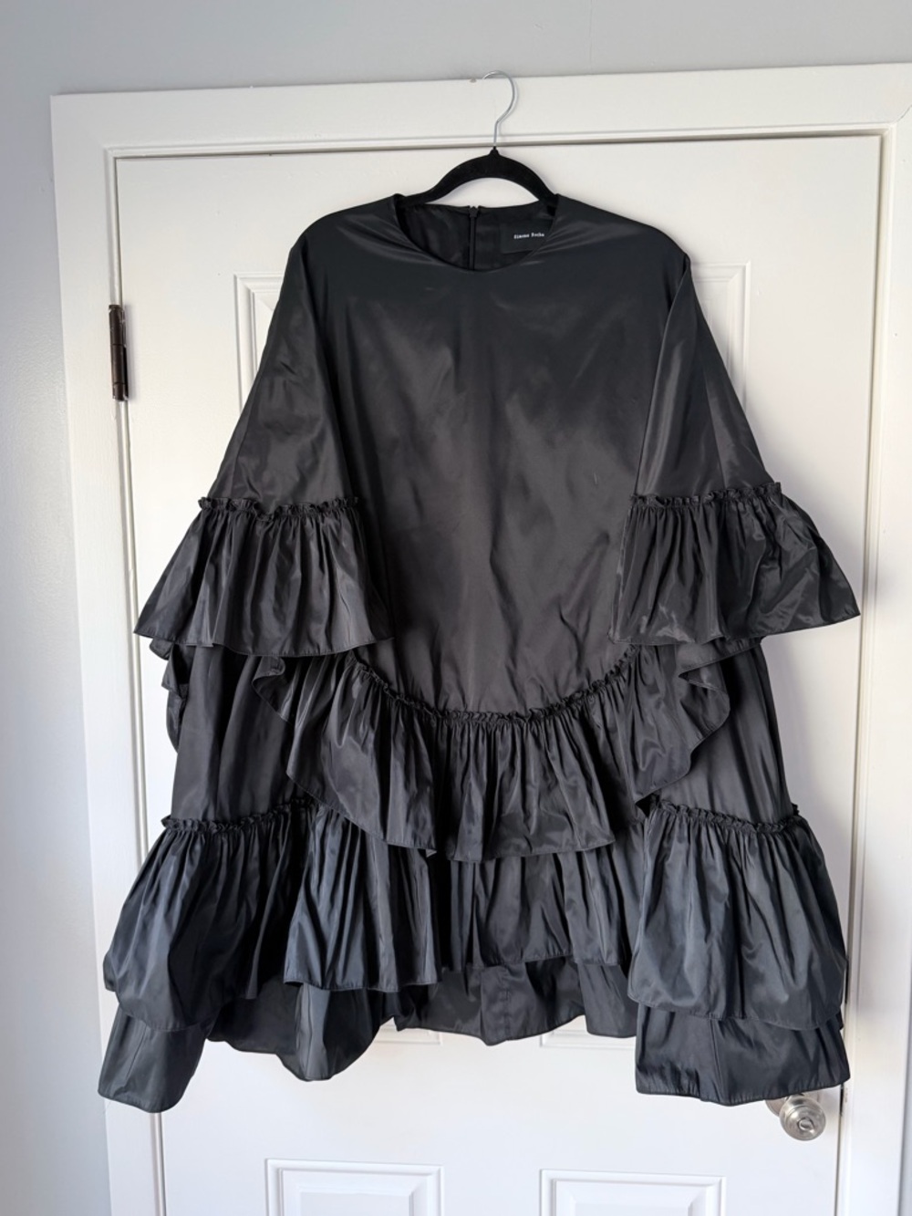 Simone‎ Rocha Frill Tiered Ruffle Taffeta Trapeze Dress Black Size UK 10 US 6 - Picture 5 of 8